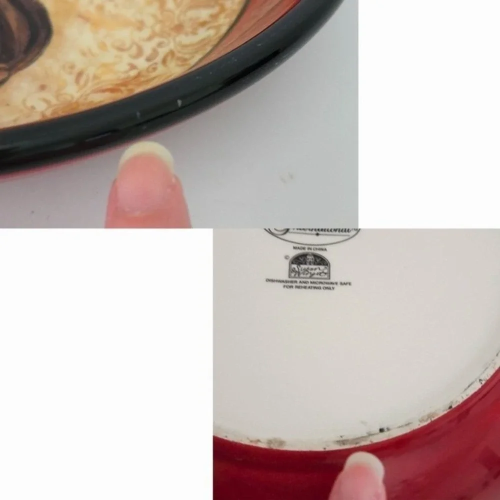 Rooster Red Yellow Ceramic Serving Bowl- Certified International by Susan Winget